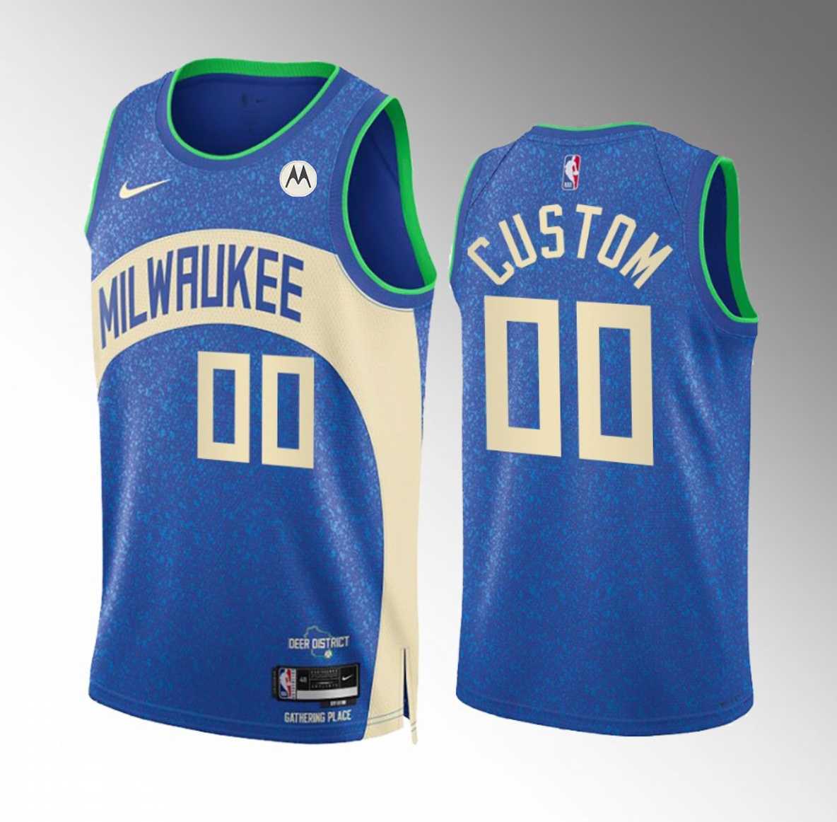 Mens Milwaukee Bucks Active Player Custom Blue 2023-24 City Edition Stitched Basketball Jersey->->Custom Jersey